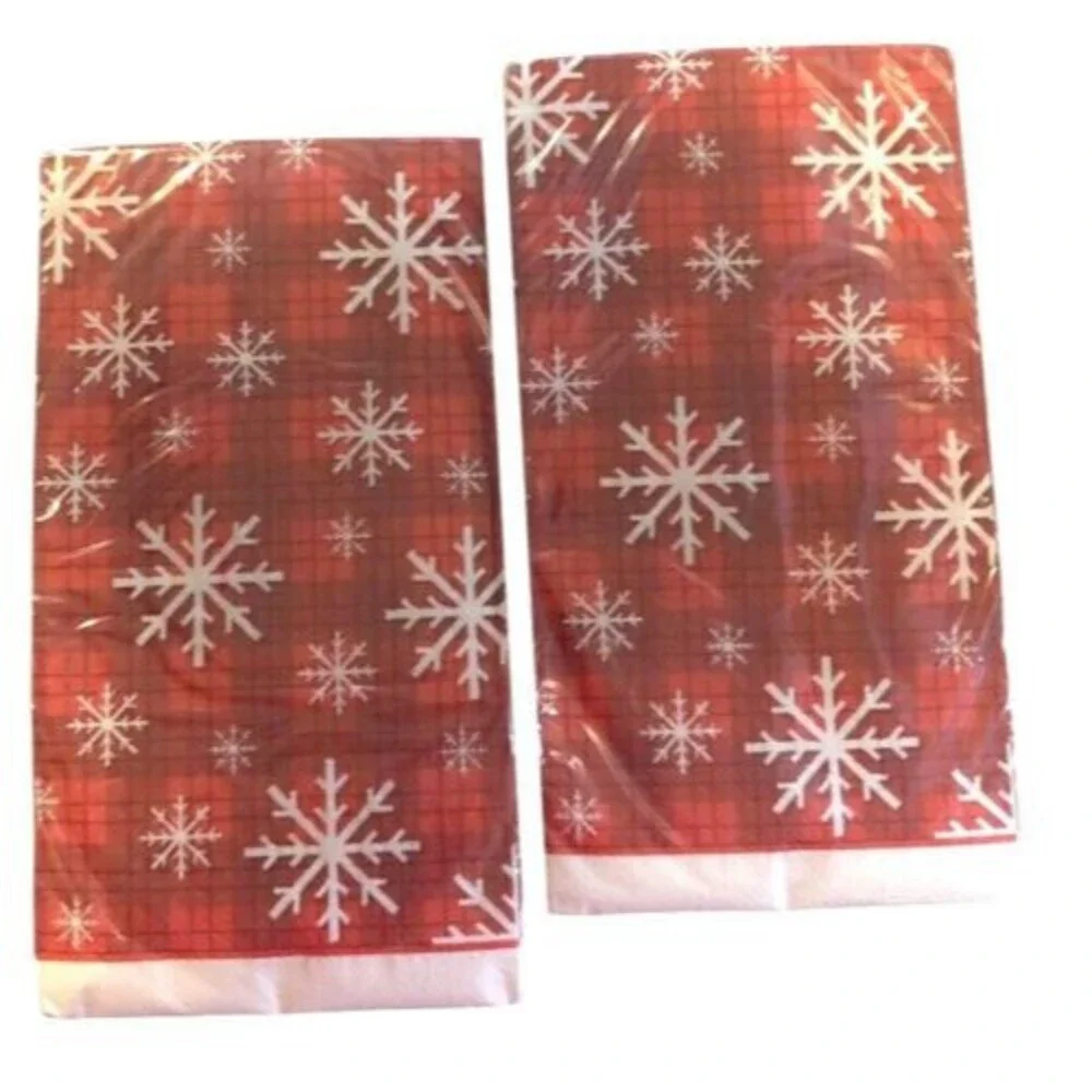 Red Plaid Snowflake Christmas Paper Napkins Guest Towels Holiday 40 CT